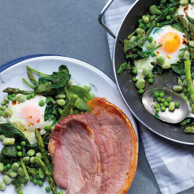 GAMMON STEAKS WITH ASPARAGUS, PEA BEAN SHAKSHUKA – DukesHill
