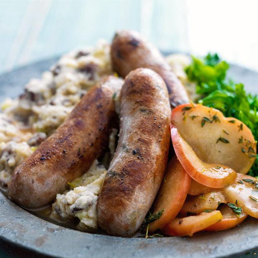PORK SAUSAGES WITH BLACK PUDDING AND LEEK MASH - DukesHill