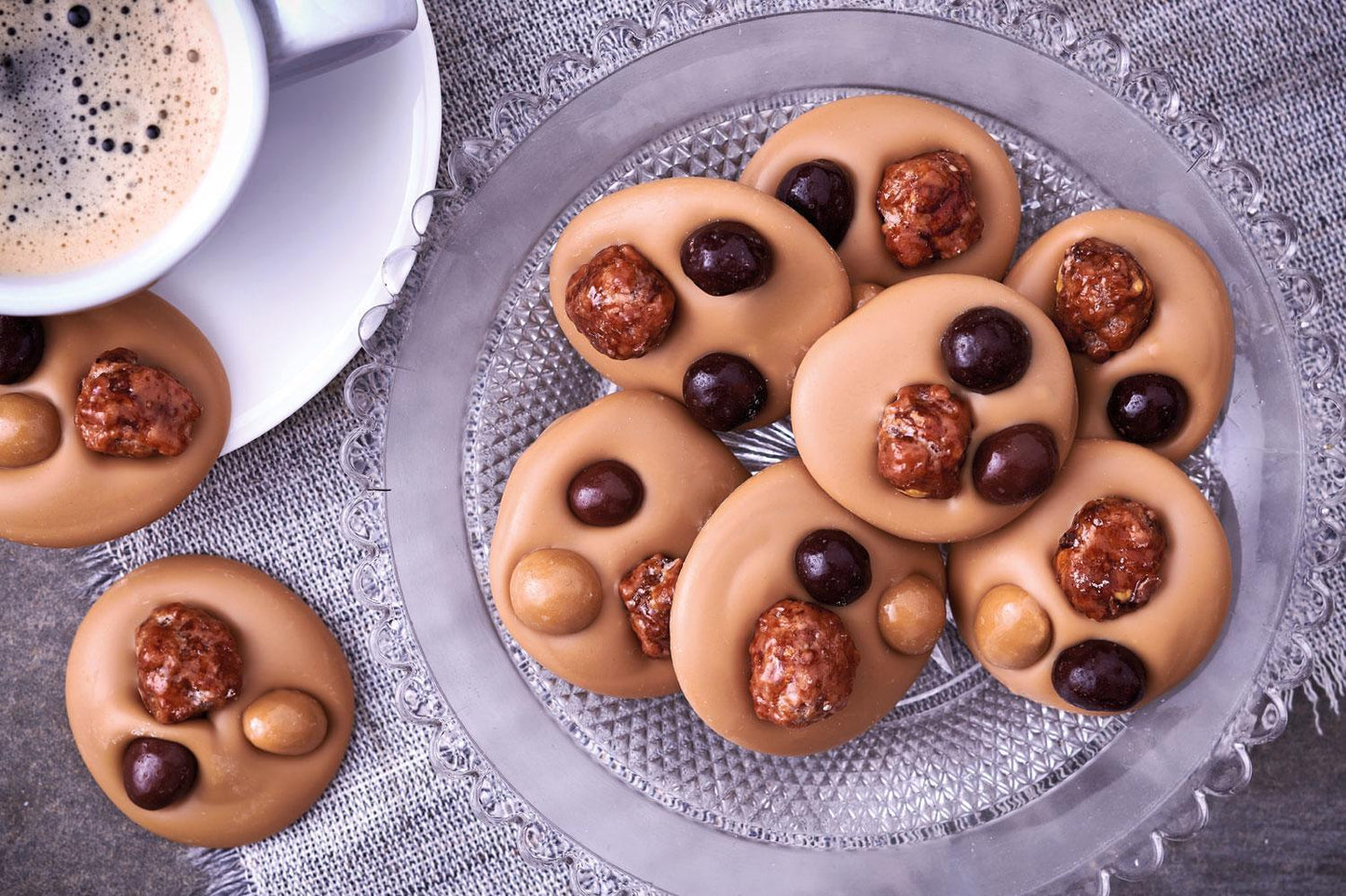 Blonde Chocolate, Coffee and Caramelised Hazelnut Mendiants - DukesHill