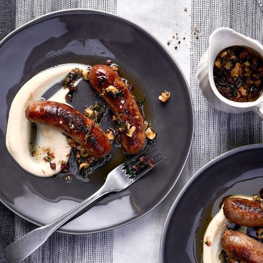 SAUSAGES WITH CAULIFLOWER PURÉE & HERB DRESSING - DukesHill