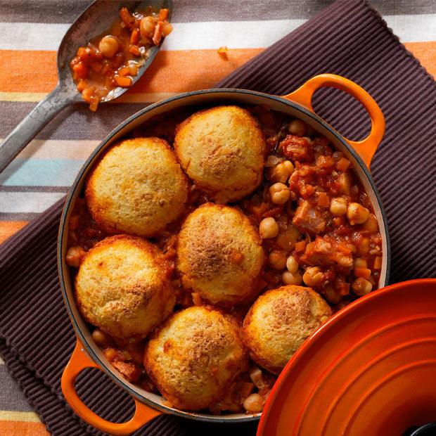 PORK & CHICKPEA CASSEROLE WITH CHEESY POLENTA DUMPLINGS - DukesHill