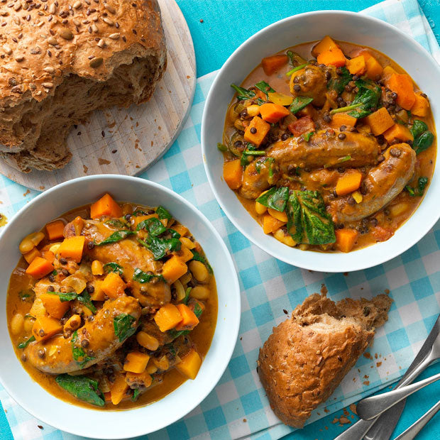 Sausage & Squash with Ginger & Lentils