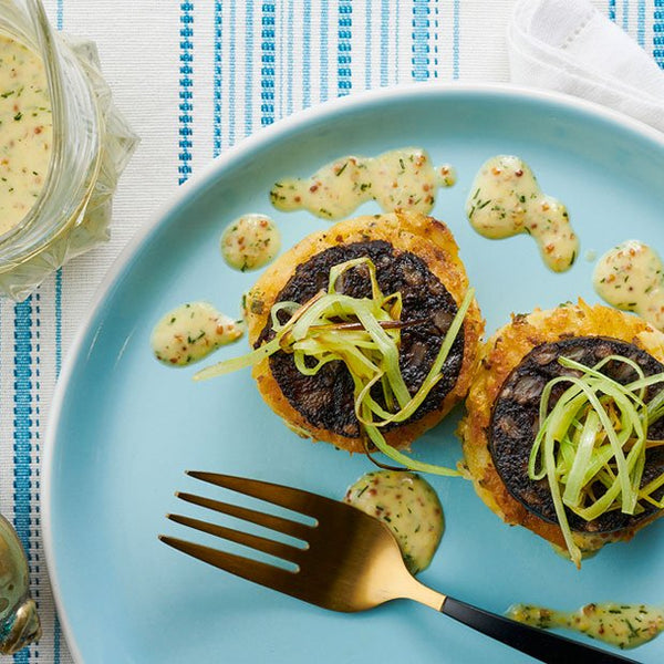 BLACK PUDDING & SMOKED HADDOCK FISHCAKE WITH WARM MUSTARD DRESSING - DukesHill