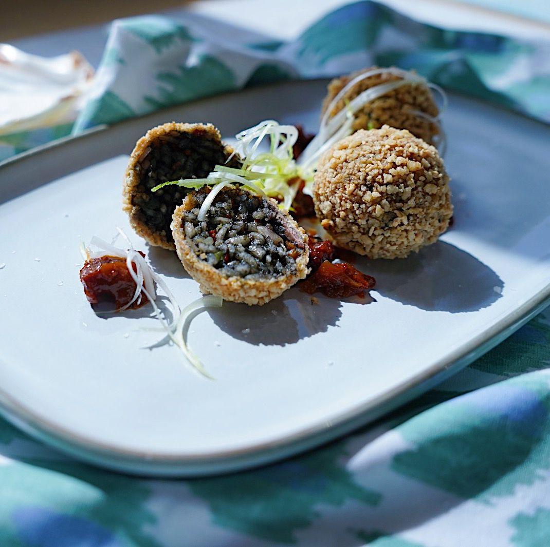 SQUID & HAM HOCK ARANCINI, CHORIZO JAM ARANCINI - DukesHill