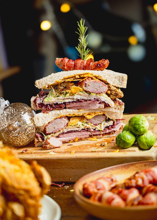 boxing day sandwich next to sprouts and a bauble