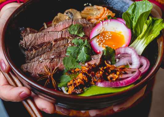 close up of beef ramen