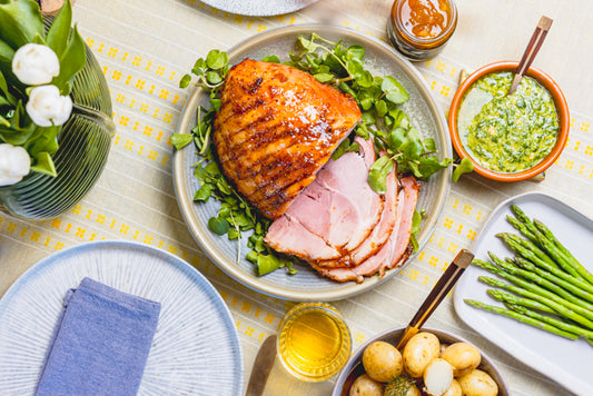 aerial shot of glazed lemon marmalade ham