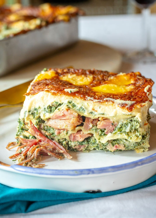 Hack hock, spinach and ricotta lasagne
