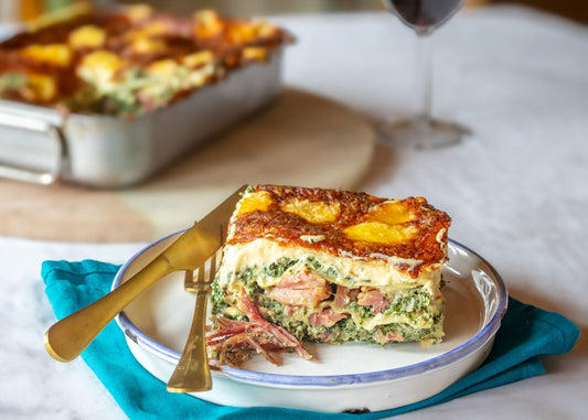 Hack hock, spinach and ricotta lasagne
