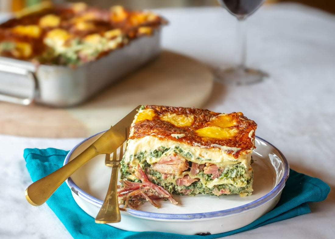 Hack hock, spinach and ricotta lasagne