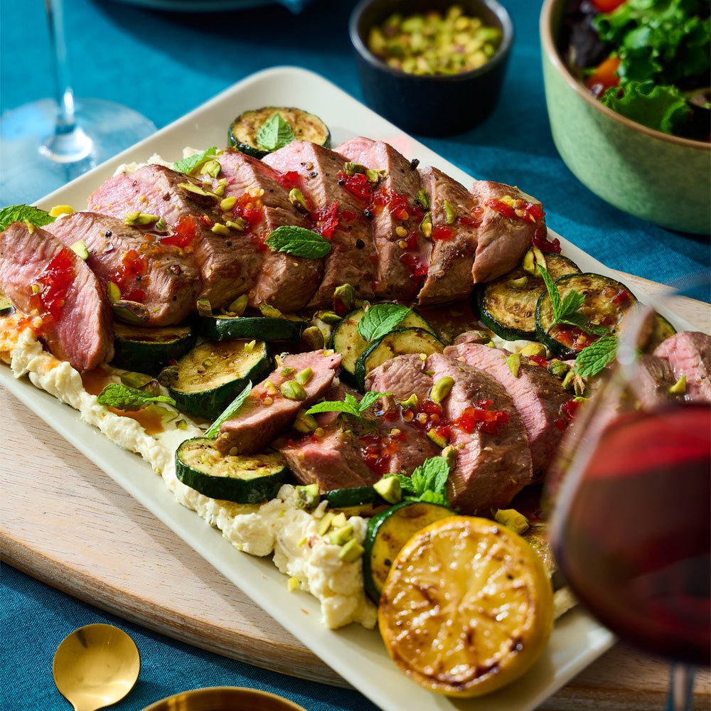 Lamb Fillets with Whipped Ragstone, Chilli Jelly & Pistachios - DukesHill