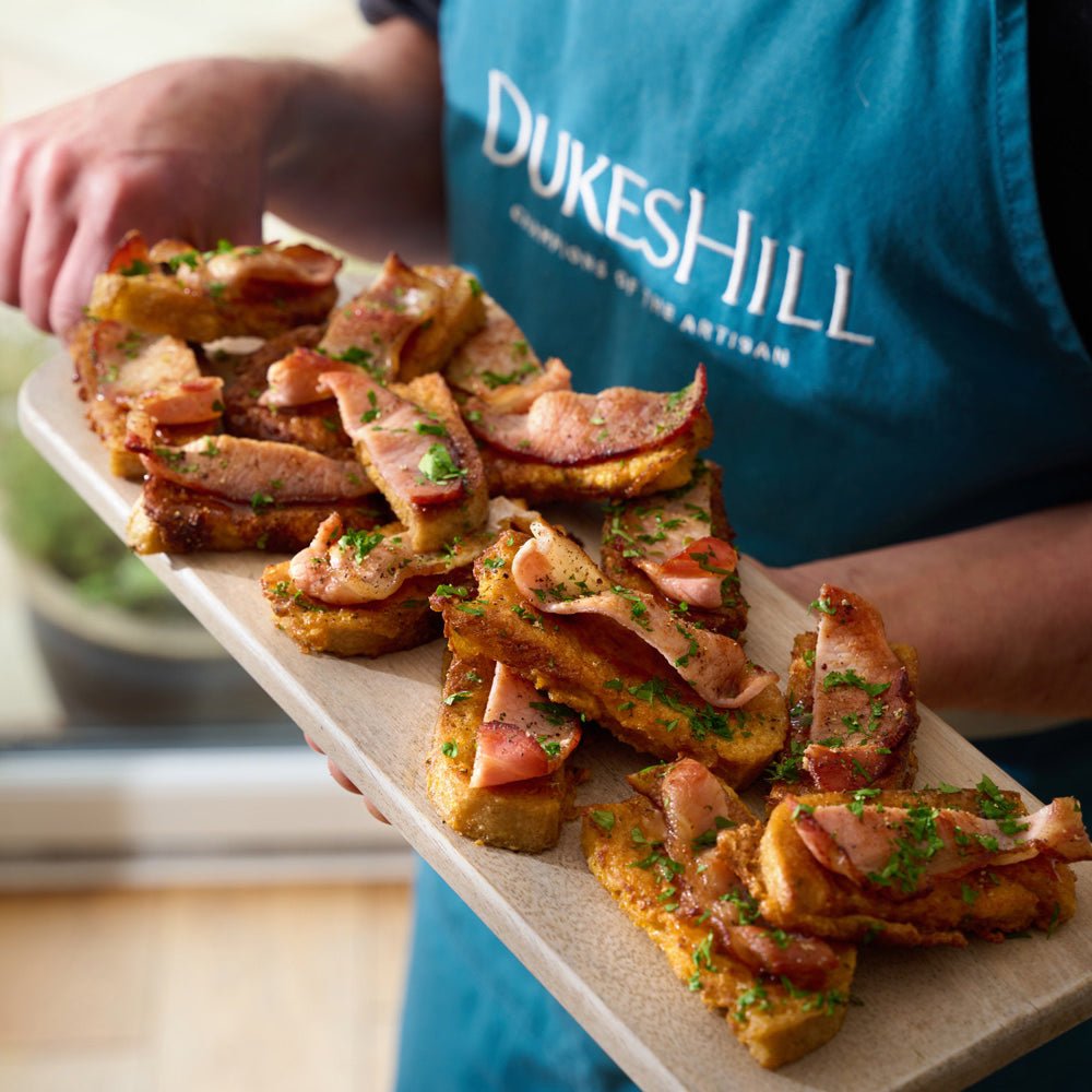 Mini French Toast Crostini with Sweet Cured Back Bacon & DukesHill Honey & Mustard Glaze - DukesHill
