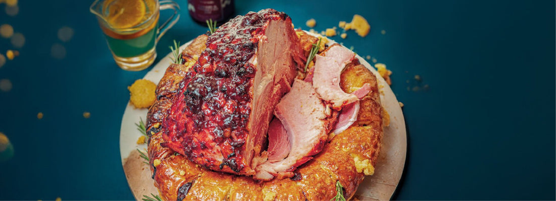 Cherry & port - glazed ham with cheese & ham wreath - DukesHill