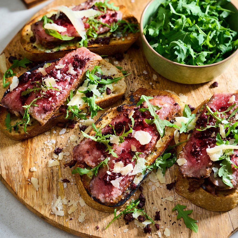 Charred Sourdough with Wagyu, Garlic Butter, Parmesan & Black Pudding Crumb - DukesHill