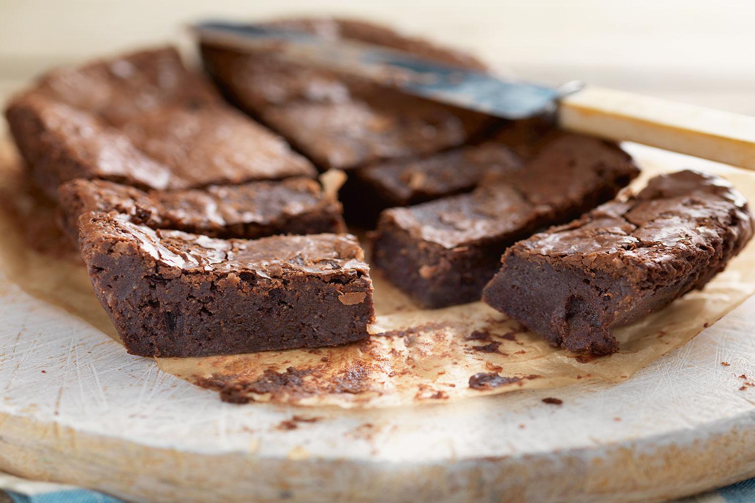 DukesHill Luxury Chocolate Brownies on wooden cutting board